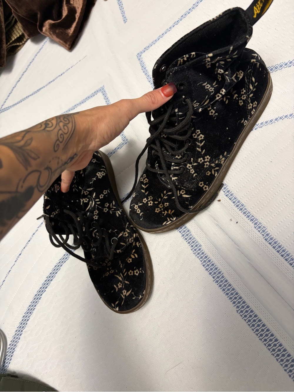 Dr. Martens Black Floral Velvet Lace-Up Ankle Boots